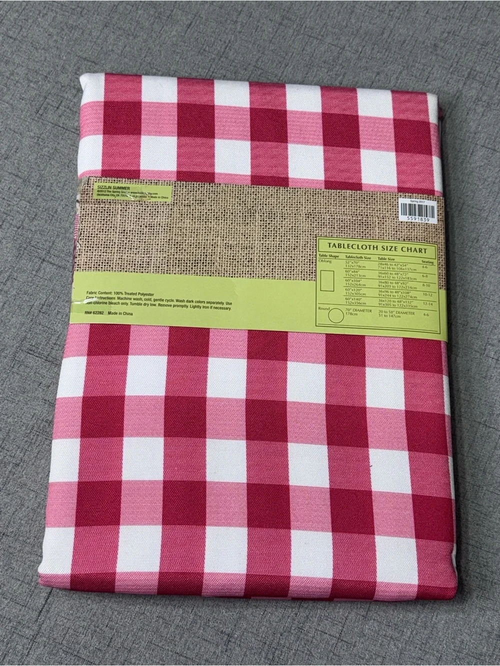 Red & White Gingham Check Tablecloth SpillProof Cloth Indoor Outdoor 60x84” NWT